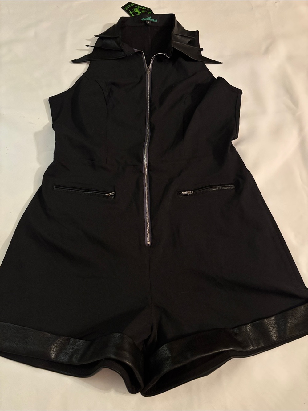 Weasel Wear Romper with Faux-Leather Trim